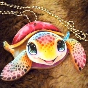 BABY TURTLE HAND POURED 3 IN ACRYLIC MULTICOLOR HANGING FOR CAR MIRROR